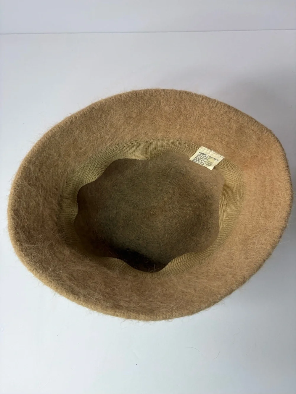 Tan Beige Rabbit Hair Wool Bucket Hat Classic Rave Festival Grunge Minimalist OS